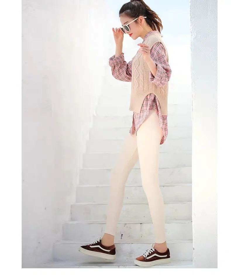 Ribbed Cotton Fashion Leggings For Women 2025 High Waist Autumn Winter Warm Leggings