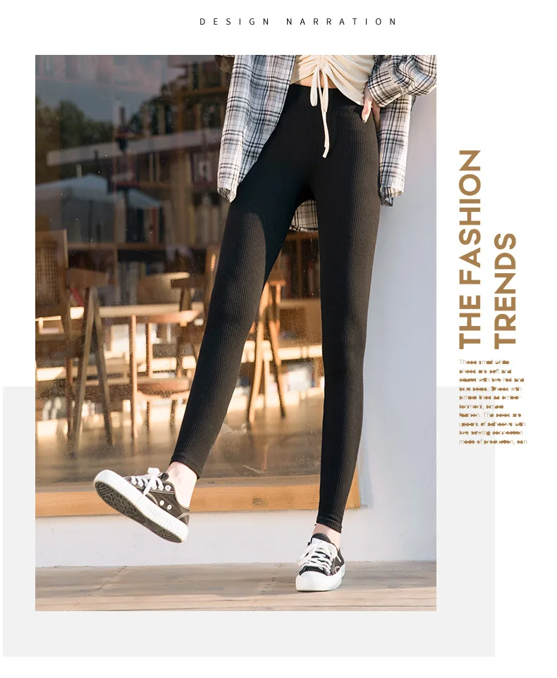 Ribbed Cotton Fashion Leggings For Women 2025 High Waist Autumn Winter Warm Leggings