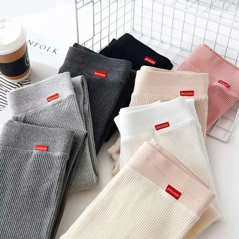 Ribbed Cotton Fashion Leggings For Women 2025 High Waist Autumn Winter Warm Leggings
