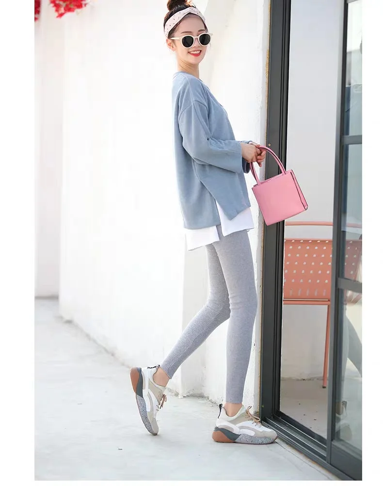 Ribbed Cotton Fashion Leggings For Women 2025 High Waist Autumn Winter Warm Leggings