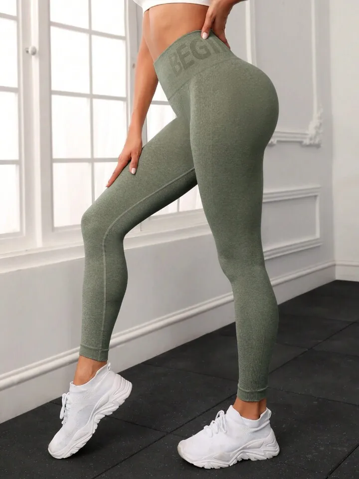 Newest Letter Honey Peach Hip Yoga Pants High Waist Lift Hip Tight Fitness Leggings