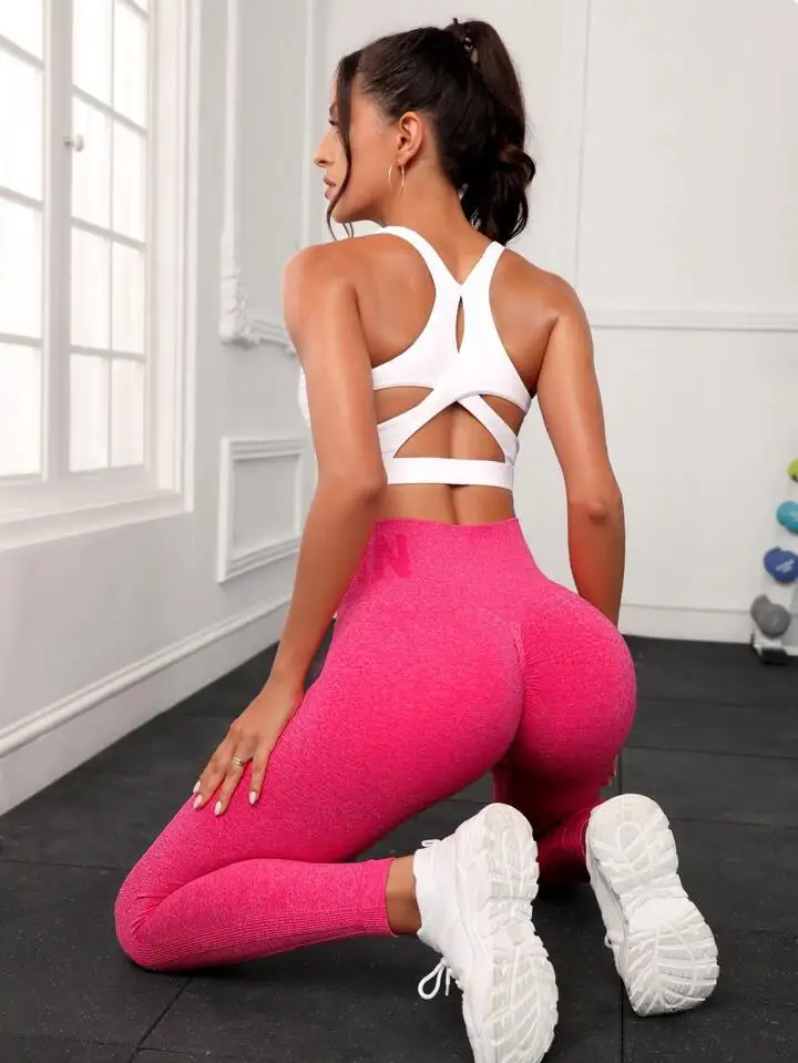 Newest Letter Honey Peach Hip Yoga Pants High Waist Lift Hip Tight Fitness Leggings