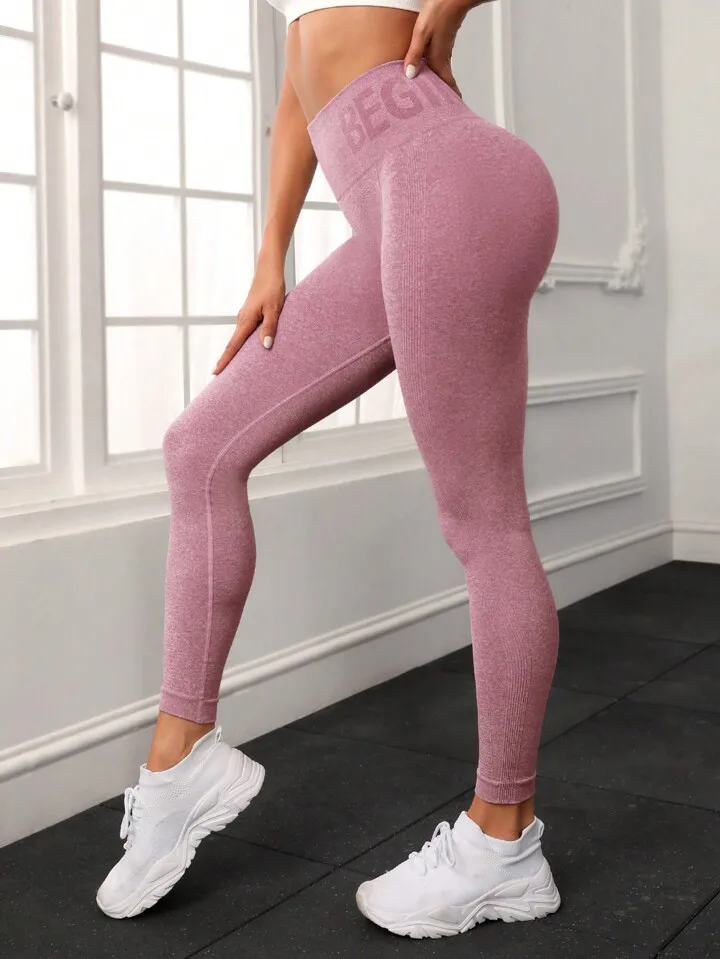 Newest Letter Honey Peach Hip Yoga Pants High Waist Lift Hip Tight Fitness Leggings