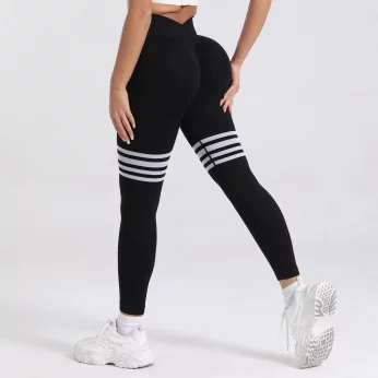 Women V Back Line Leggings Gym Fitness Athletic Workout Elastic Leggins Butt Lifting
