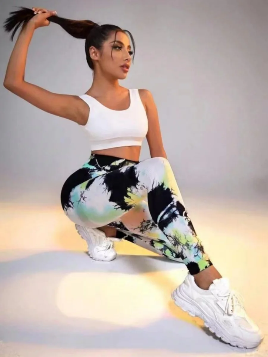 New 3D Print Tie Dye Sports Pants Women Seamless  Leggings High Waist Fitness Push Up Leggings