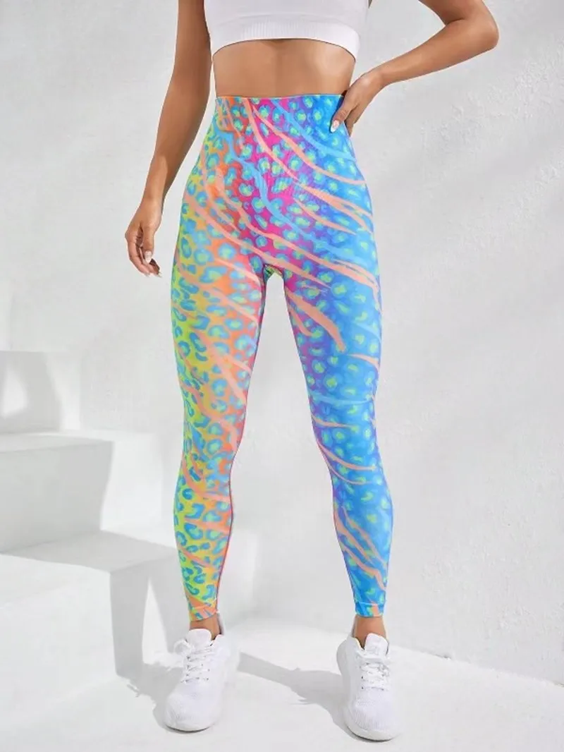 New 3D Print Tie Dye Sports Pants Women Seamless  Leggings High Waist Fitness Push Up Leggings