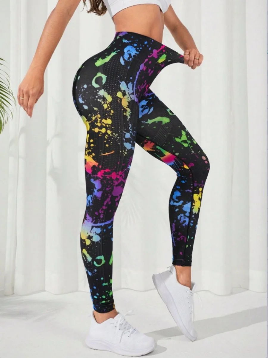 New 3D Print Tie Dye Sports Pants Women Seamless  Leggings High Waist Fitness Push Up Leggings