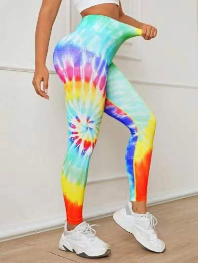 New 3D Print Tie Dye Sports Pants Women Seamless  Leggings High Waist Fitness Push Up Leggings
