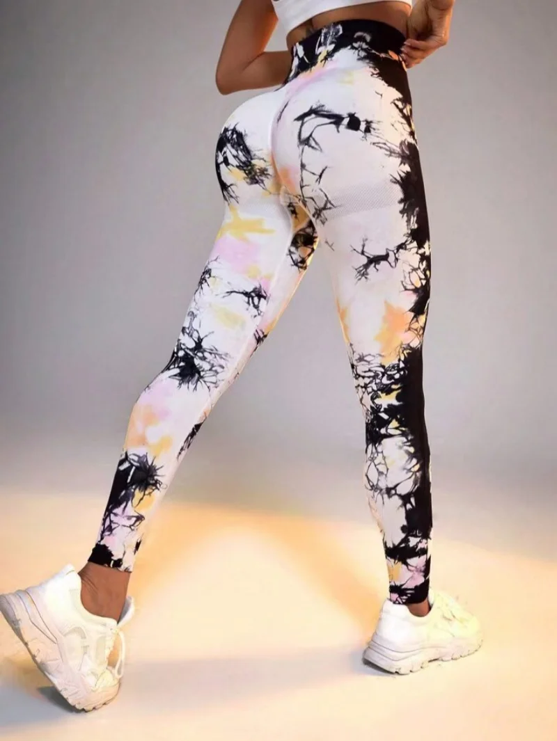 New 3D Print Tie Dye Sports Pants Women Seamless  Leggings High Waist Fitness Push Up Leggings