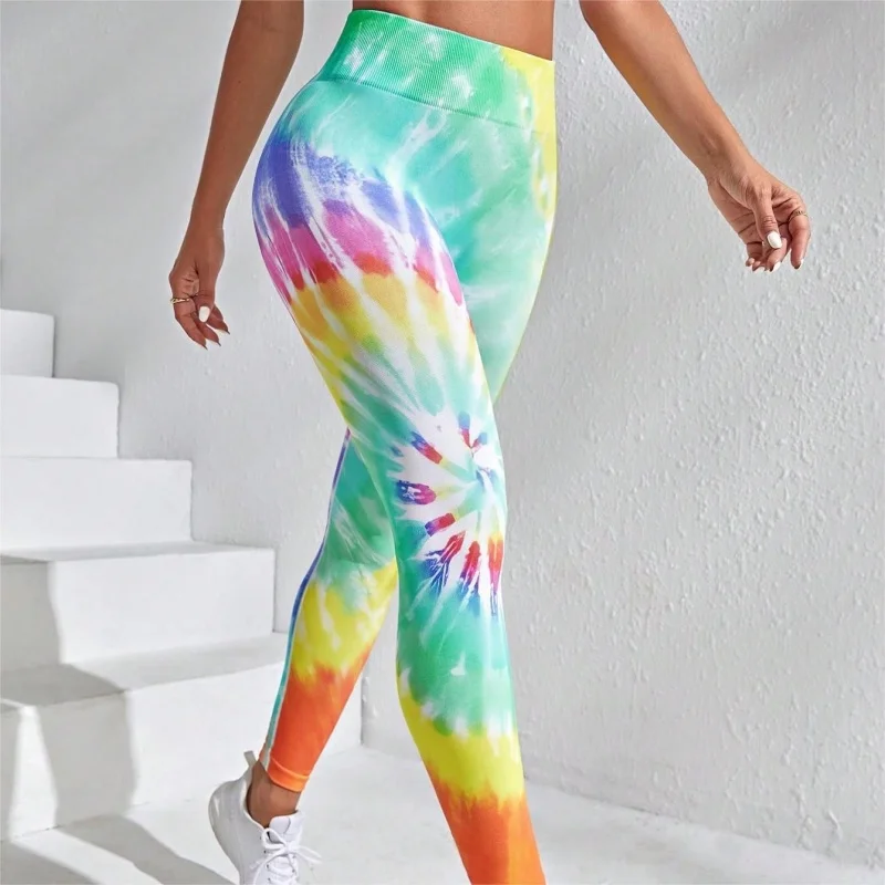 New 3D Print Tie Dye Sports Pants Women Seamless  Leggings High Waist Fitness Push Up Leggings