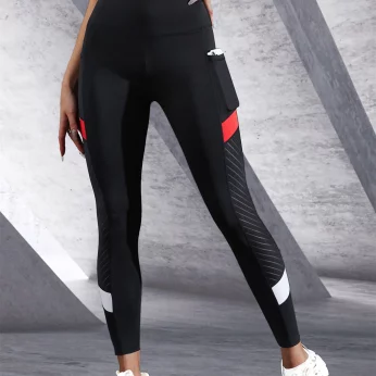 Colorblocked Mesh High Waist Yoga Pants with Side Pockets Leggings for Women