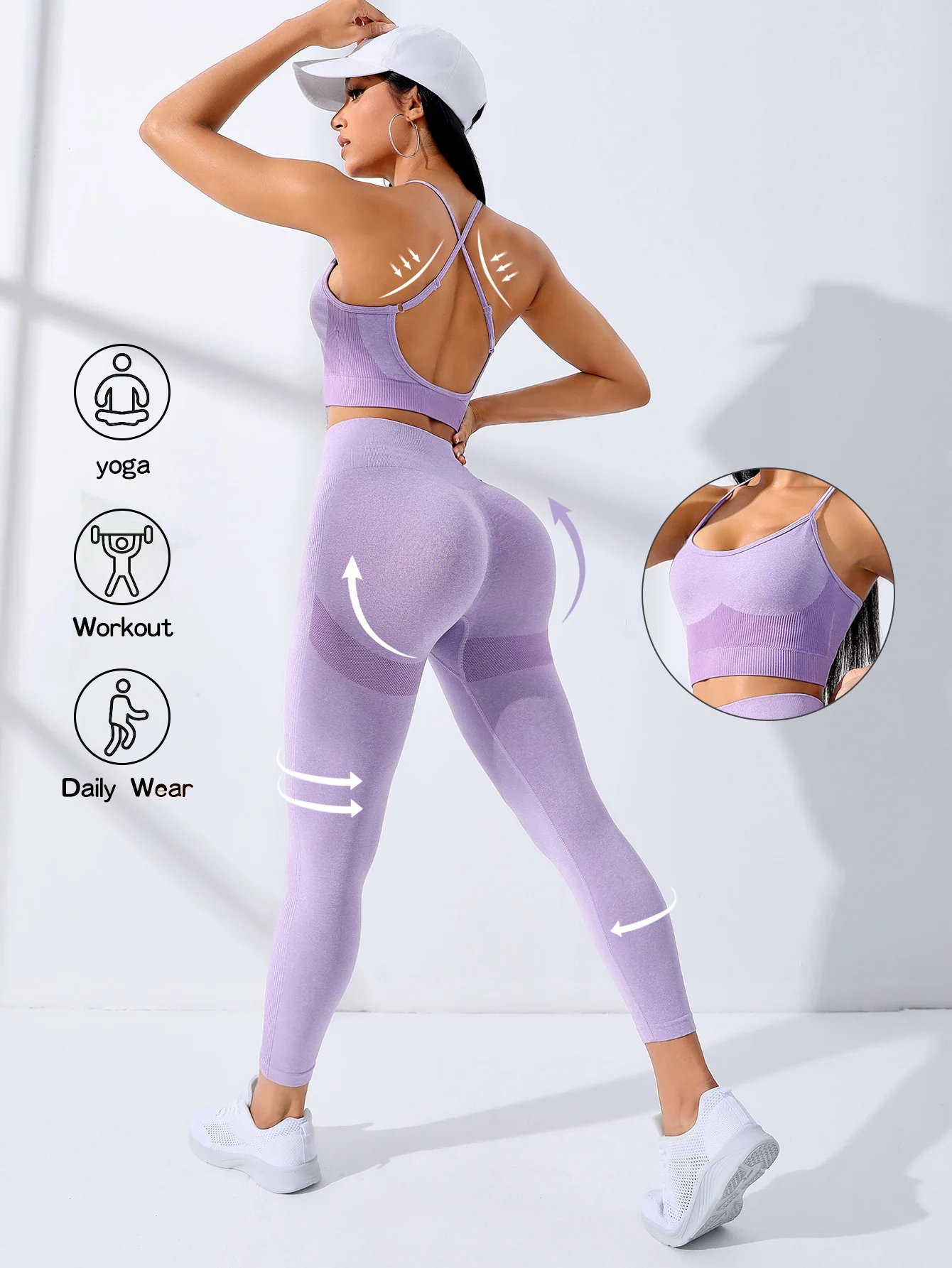 2PC Seamless Women Yoga Set Workout Outfits Yoga Sportswear Tracksuit Leggings And Thin Shoulder Strap Stretch Sports Bra 2PC Seamless Women Yoga Set Workout Outfits Yoga Sportswear Tracksuit Leggings And Thin Shoulder Strap Stretch Sports Bra