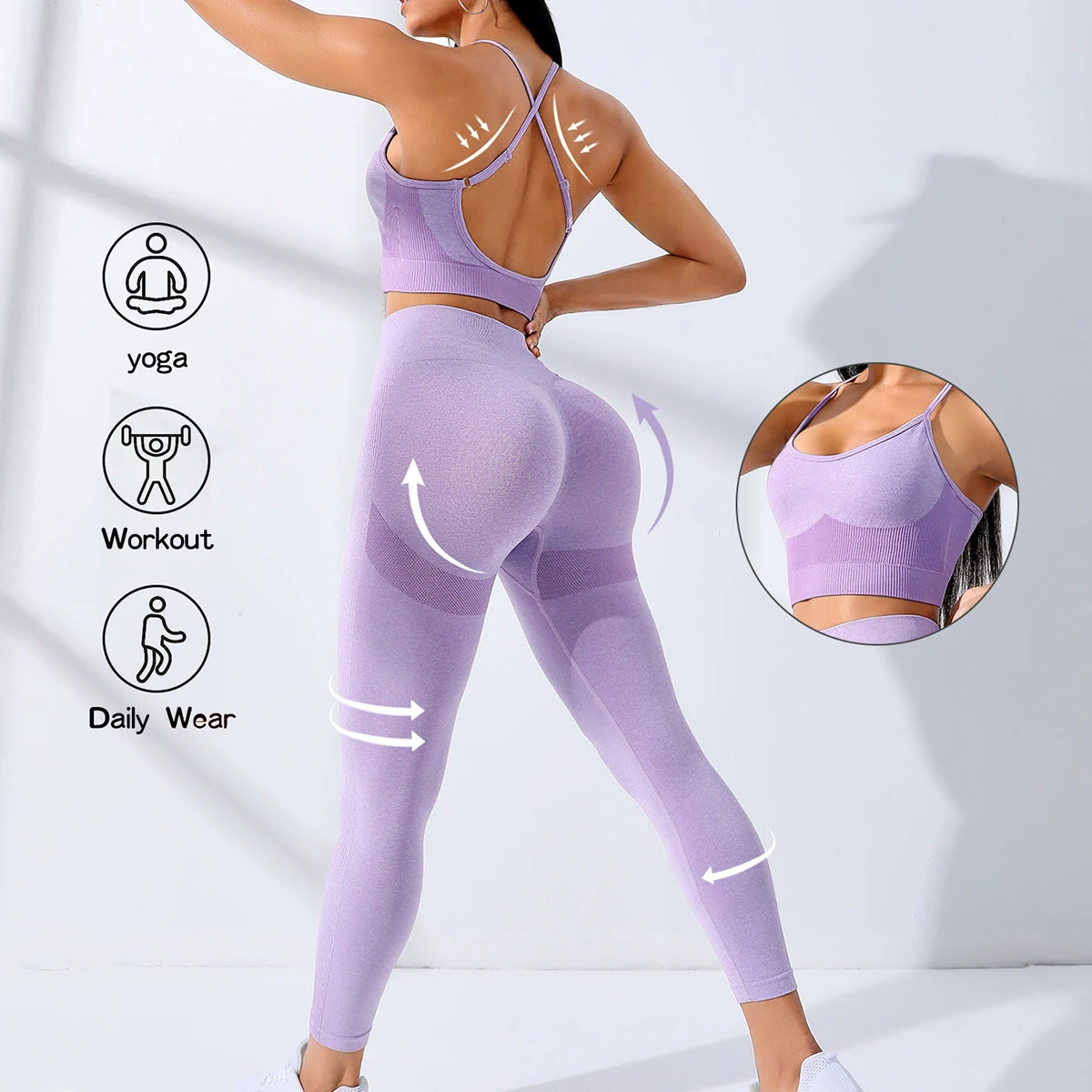 2PC Seamless Women Yoga Set Workout Outfits Yoga Sportswear Tracksuit Leggings And Thin Shoulder Strap Stretch Sports Bra 2PC Seamless Women Yoga Set Workout Outfits Yoga Sportswear Tracksuit Leggings And Thin Shoulder Strap Stretch Sports Bra