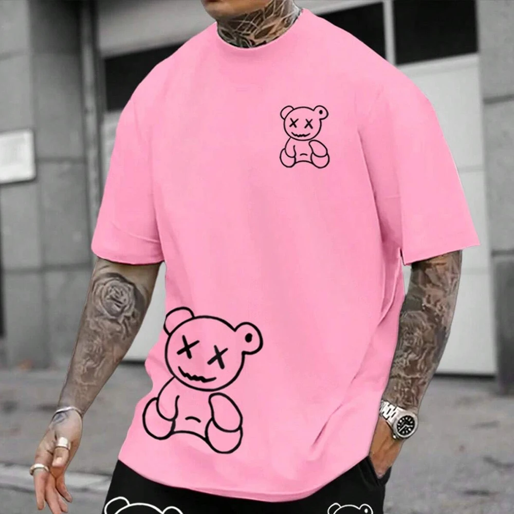 2025 Summer Men's Clothing 100% Cotton Men T-shirt HD Printing Funny Bear 2025 Summer Men's Clothing 100% Cotton Men T-shirt HD Printing Funny Bear