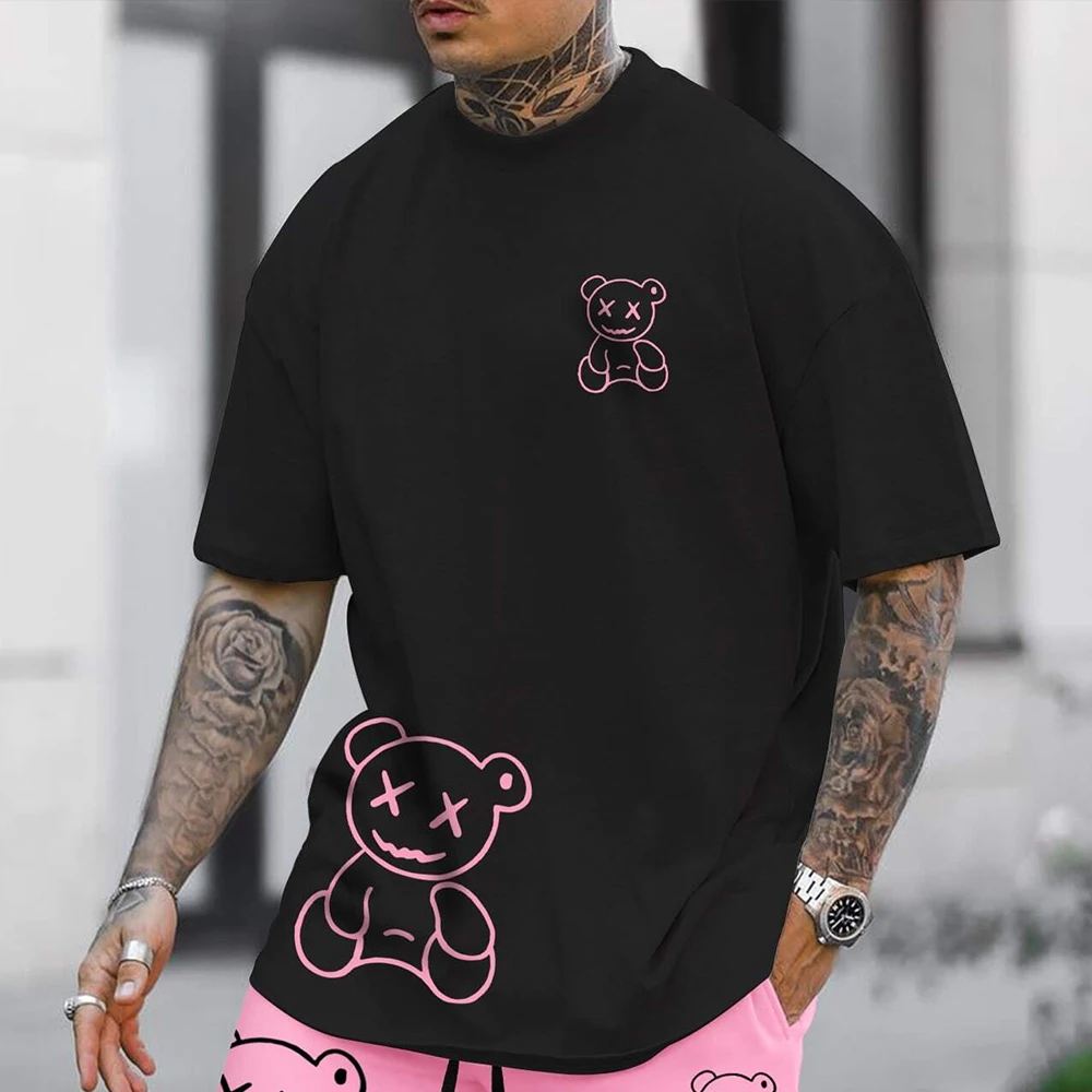 2025 Summer Men's Clothing 100% Cotton Men T-shirt HD Printing Funny Bear 2025 Summer Men's Clothing 100% Cotton Men T-shirt HD Printing Funny Bear
