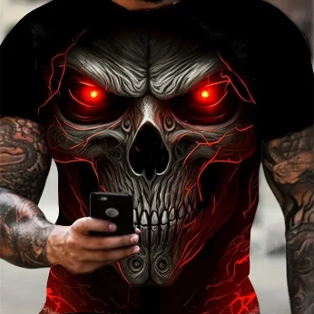 Men's Horror Skull Print T-Shirt 3D Print Vintage O-Neck Short Sleeve Fashion Oversized T-Shirts