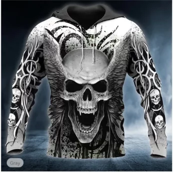 2025 New Men's Skull Hoodie Sweatshirts 3D print Head Pattern Hooded Pullover
