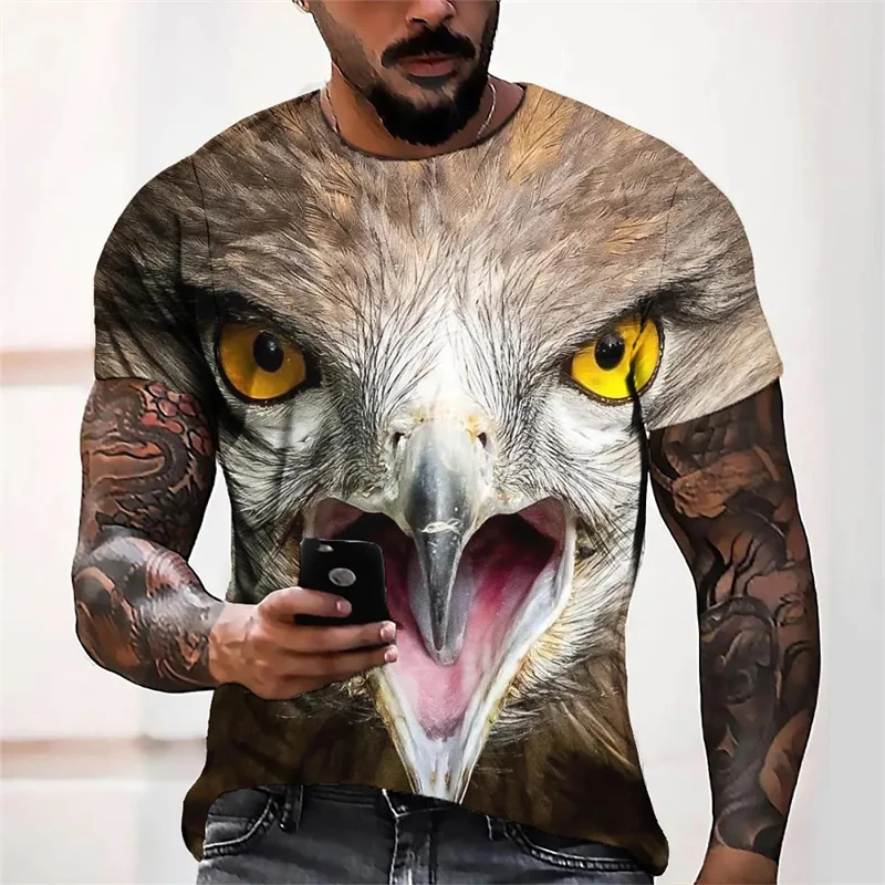3D Printed Cool Owl T-Shirt For Men Animal Pattern Tees Summer Oversized Round Neck Tops Short Sleeve