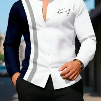 Striped Printed Men's Long-sleeved Shirt Summer Casual Men's Single-breasted Shirt