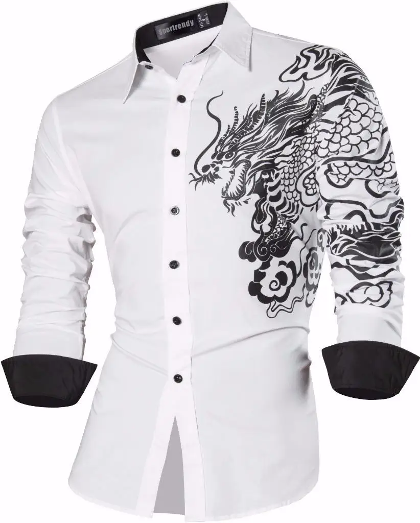 Sportrendy Men's Shirt Dress Casual Long Sleeve Fashion Dragon Stylish Sportrendy Men's Shirt Dress Casual Long Sleeve Fashion Dragon Stylish