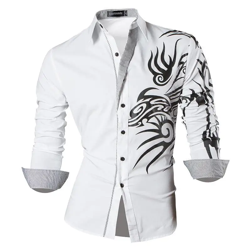 Sportrendy Men's Shirt Dress Casual Long Sleeve Fashion Dragon Stylish Sportrendy Men's Shirt Dress Casual Long Sleeve Fashion Dragon Stylish