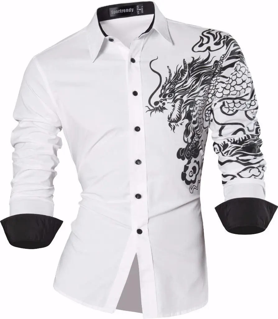 Sportrendy Men's Shirt Dress Casual Long Sleeve Fashion Dragon Stylish Sportrendy Men's Shirt Dress Casual Long Sleeve Fashion Dragon Stylish
