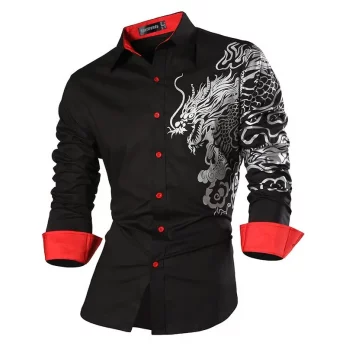 Sportrendy Men's Shirt Dress Casual Long Sleeve Fashion Dragon Stylish