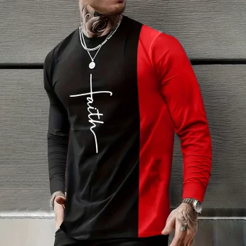 Vintage T Shirt 3D Simple Cross Print Casual Long Sleeve Men's Loose O Neck Comfortable Sweatshirt