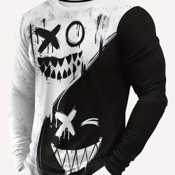 3D Print Vintage T-Shirts For Men Clothing Round Neck Tops Long Sleeve Shirts