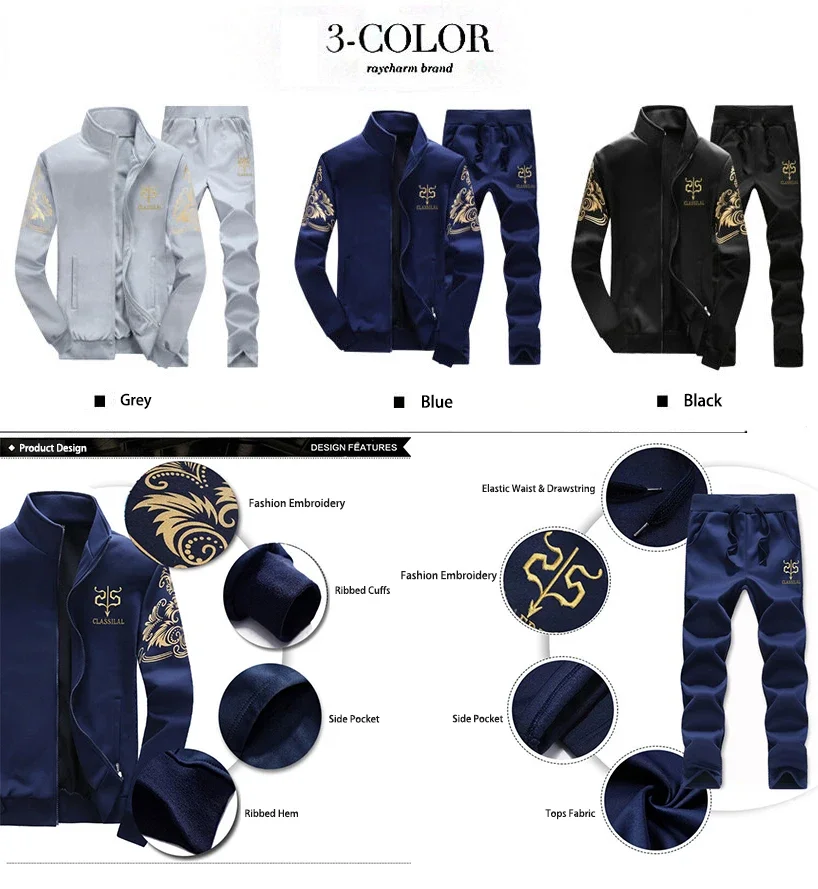 2025 New Men's Tracksuit Fleece Jacket and Sweatpants 2 Piece Set Spring Men Sweatsuit