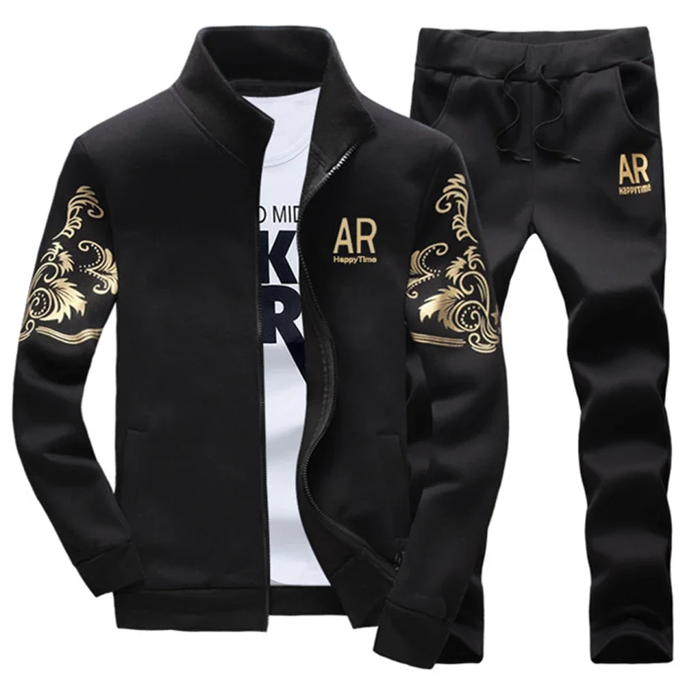 2025 New Men's Tracksuit Fleece Jacket and Sweatpants 2 Piece Set Spring Men Sweatsuit