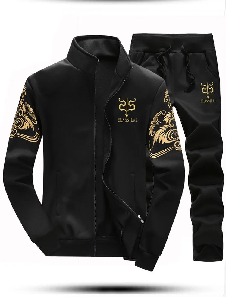 2025 New Men's Tracksuit Fleece Jacket and Sweatpants 2 Piece Set Spring Men Sweatsuit