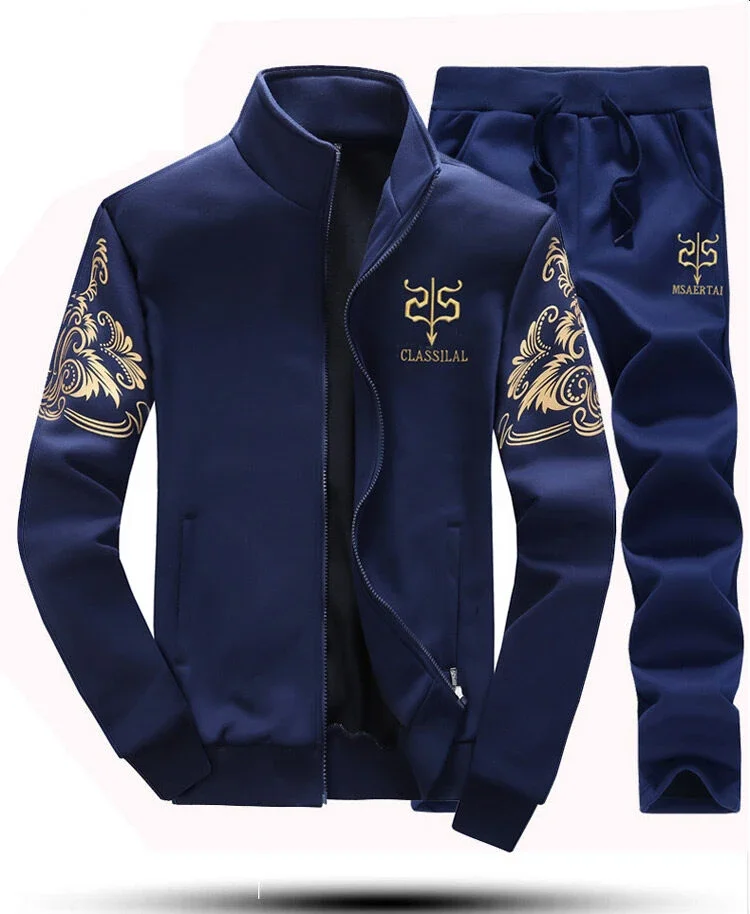2025 New Men's Tracksuit Fleece Jacket and Sweatpants 2 Piece Set Spring Men Sweatsuit