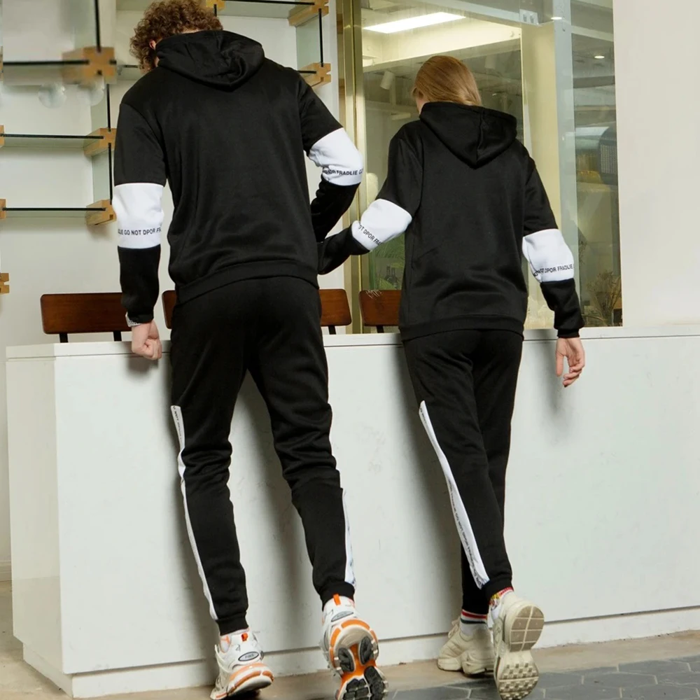 Gucci Inspired Mens Tracksuit - 2PC Trendy Print Hoodie Set (Black/White) - Image 5