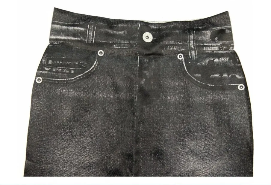 2025 Women's Faux Denim Leggings - Long Pocket Pencil Pants, Sizes S-5XL