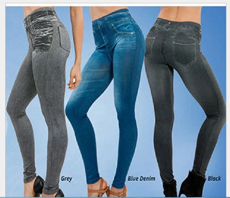 2025 Women's Faux Denim Leggings - Long Pocket Pencil Pants, Sizes S-5XL