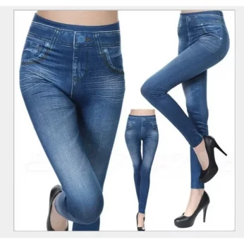 2025 Women's Faux Denim Leggings - Long Pocket Pencil Pants, Sizes S-5XL