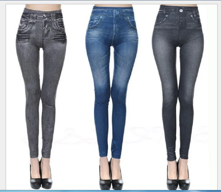 2025 Women's Faux Denim Leggings - Long Pocket Pencil Pants, Sizes S-5XL