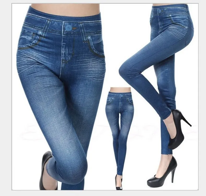 2025 Women's Faux Denim Leggings - Long Pocket Pencil Pants, Sizes S-5XL