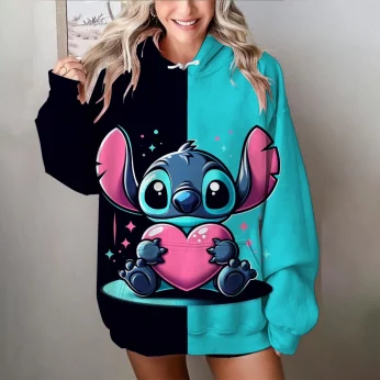 MINISO Disney Stitch Women's Sweatshirt - Cute Cartoon Oversized Hoodie for Autumn/Winter