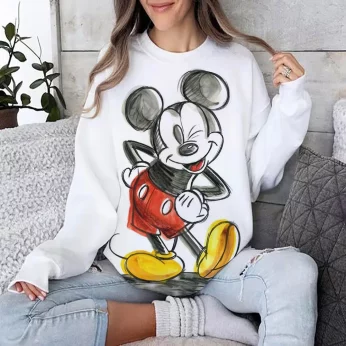 Mickey Mouse Print Sweatshirt for Women - Y2K Pattern Hoodie, Casual Round Neck Sweater