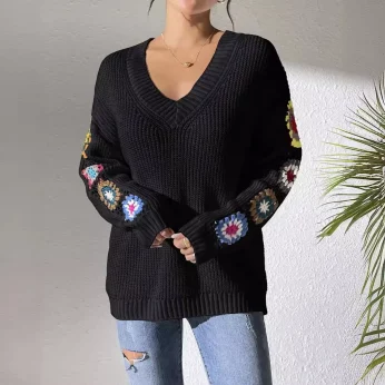 Women's Off-the-Shoulder Sweater - Sexy Loose Fit Knit Top with Floral Details, Y2K Autumn Fashion Pullover
