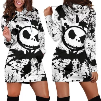 Disney Jack Skellington Hoodie Dress - Women's 3D All-Over Print Sweatshirt Sweater Dress