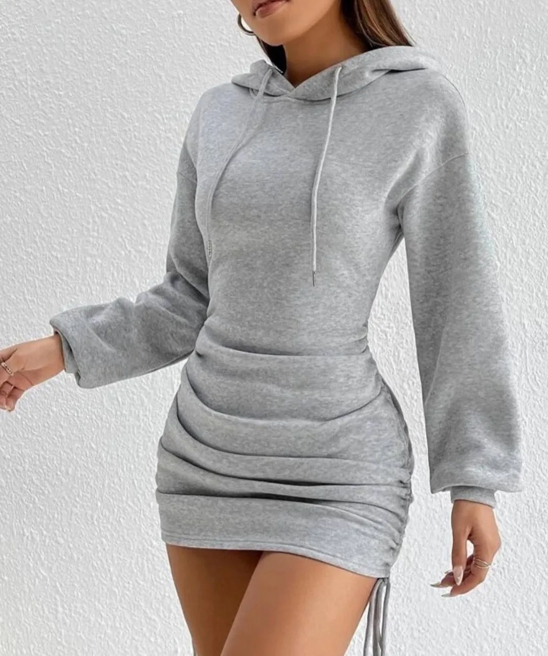 2025 Women's Hooded Mini Skirt Dress - Autumn/Winter Sexy Design with Drawstring, Long Sleeves and Hip Wrap Detail