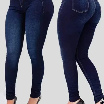 Women's High-Waisted Jeans - Pure Color Denim Pants for Shaping and Flattering Figure