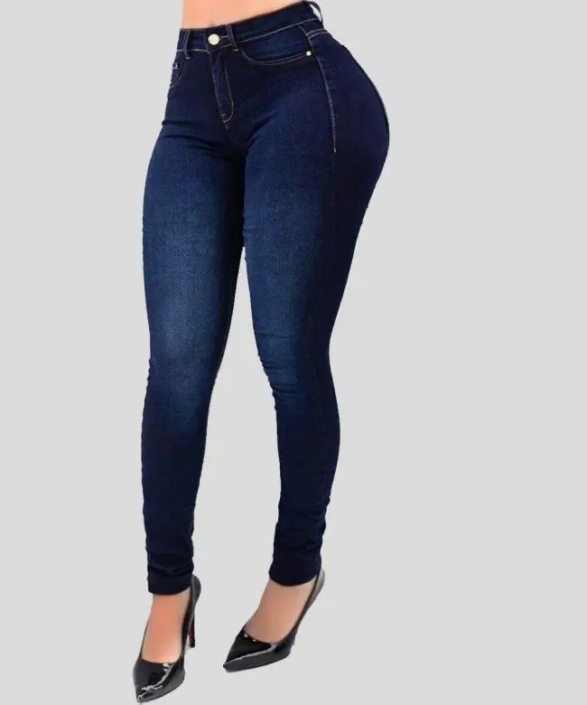 Women's High-Waisted Jeans - Pure Color Denim Pants for Shaping and Flattering Figure Women's High-Waisted Jeans - Pure Color Denim Pants for Shaping and Flattering Figure