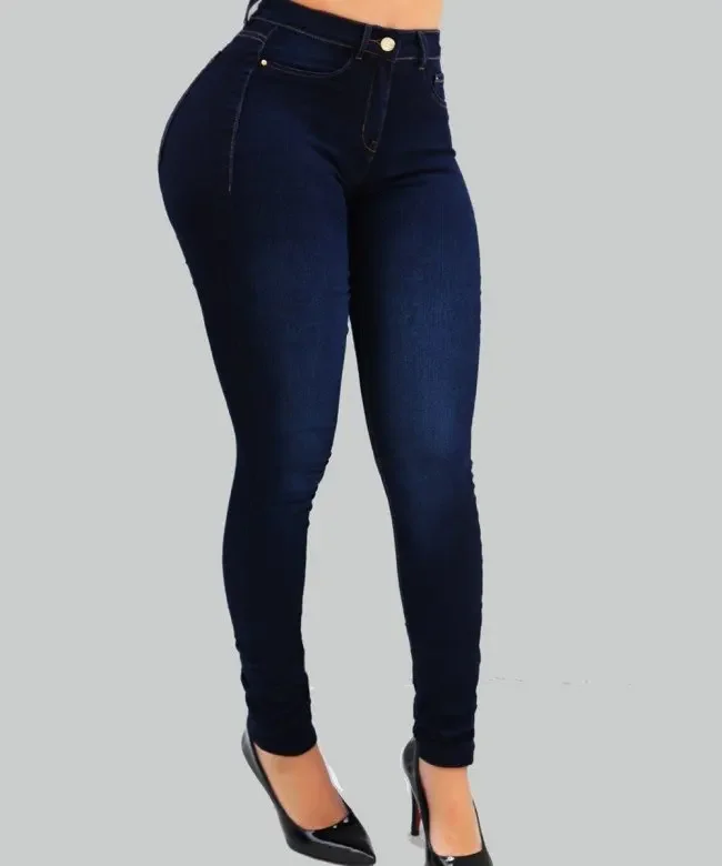 Women's High-Waisted Jeans - Pure Color Denim Pants for Shaping and Flattering Figure Women's High-Waisted Jeans - Pure Color Denim Pants for Shaping and Flattering Figure