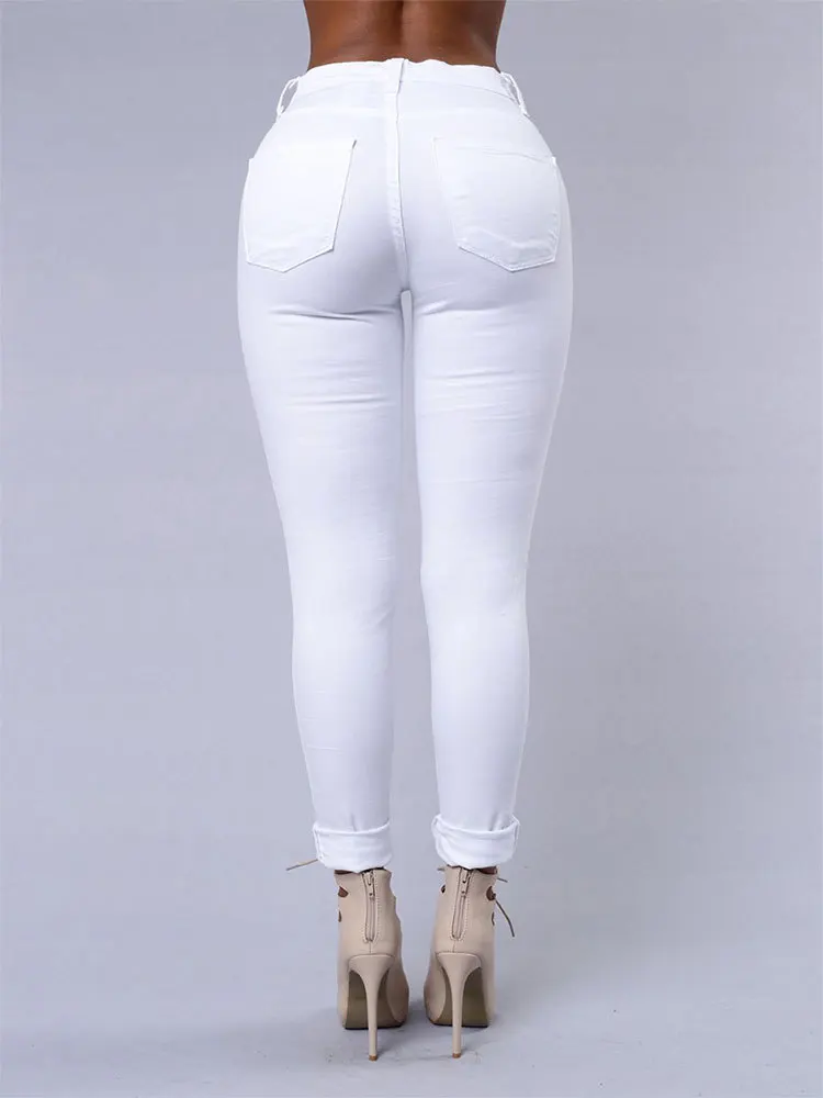 2025 Spring/Summer Ripped Skinny Jeans - Elastic Black and White Denim Pencil Pants, Sizes S-3XL 2025 Spring/Summer Ripped Skinny Jeans - Elastic Black and White Denim Pencil Pants, Sizes S-3XL