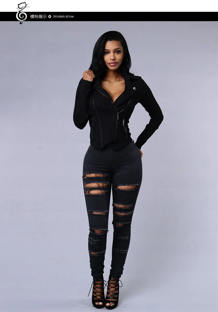 2025 Spring/Summer Ripped Skinny Jeans - Elastic Black and White Denim Pencil Pants, Sizes S-3XL 2025 Spring/Summer Ripped Skinny Jeans - Elastic Black and White Denim Pencil Pants, Sizes S-3XL