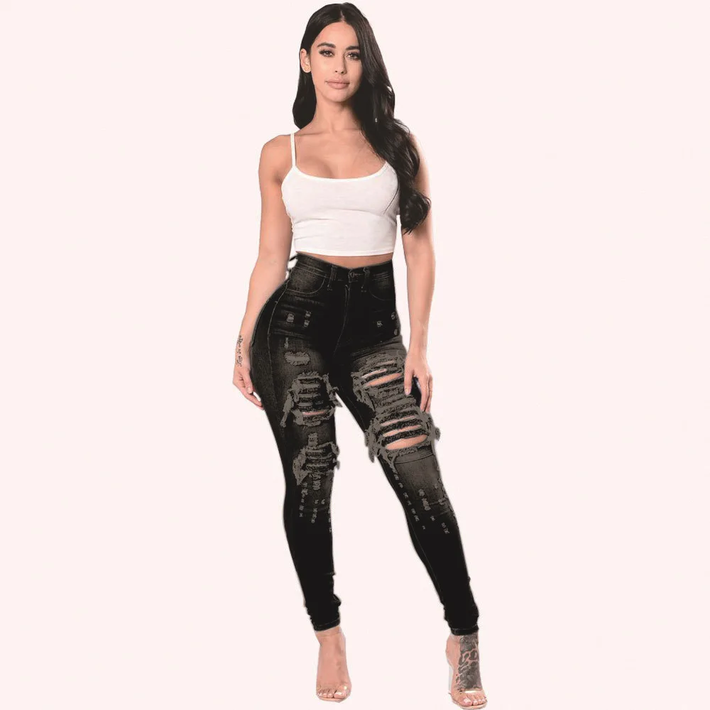2025 Women's High-Waisted Ripped Skinny Jeans - Stretchy Denim Pencil Pants for Casual Wear Sizes S-3XL 2025 Women's High-Waisted Ripped Skinny Jeans - Stretchy Denim Pencil Pants for Casual Wear Sizes S-3XL